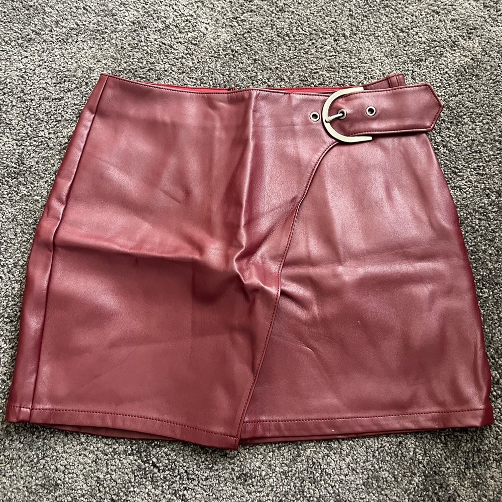 Maroon Pleather Mini Skirt